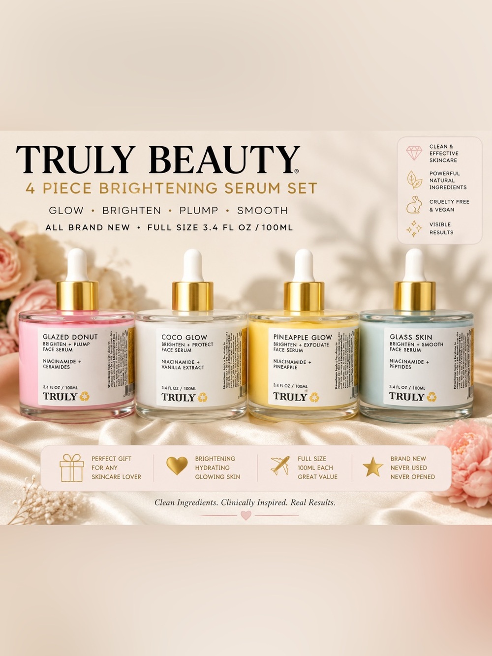 Truly Glow Brightening & Protect Face Serum FULL SET NWT $160